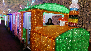 光のトンネルの中の電車 光のトンネルの中の電車