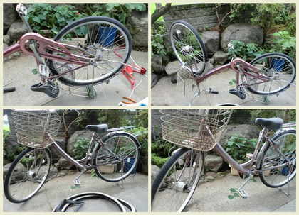 汗でビッショリ!!自転車のタイヤ交換