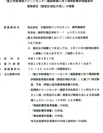 富士市新環境クリーンセンター環境アセスメント実施に関して