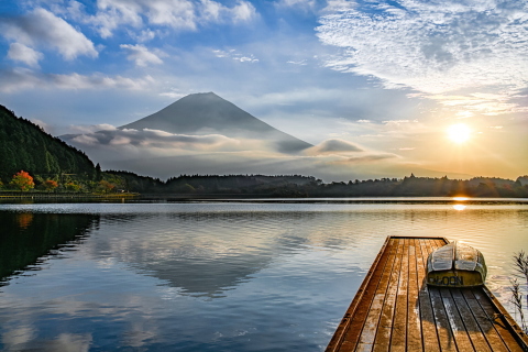 湖畔の癒し富士風景