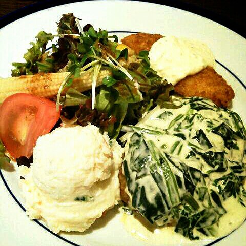 [本日]ほうれん草クリームソースハンバーグ＋ベーコンチーズコロッケ