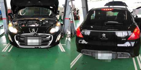 H26　プジョー　308　安心点検（ブレーキパッド、エアコン不調、タイヤ）