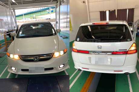 H19　ホンダ　オデッセイ　車検（エンジンオイル、オイルエレメント、ヘッドライト磨き、エアークリーナエレメント）