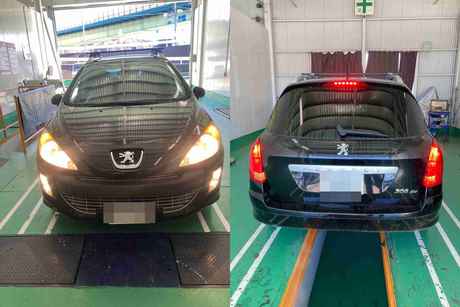 H26　プジョー308　車検（ナンバー灯、信号用具、ブレーキメンテナンスキット）