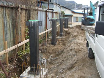 下田の白浜ハウスの上棟の準備