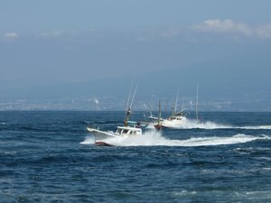 こざらし網船の出漁風景（御浜）