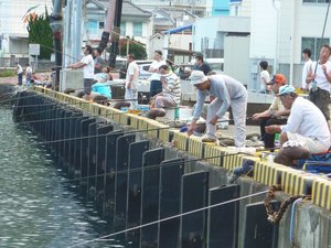 早朝の岸壁釣り（戸田港）