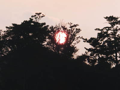 今夕は　あんなところにー　夕陽がー