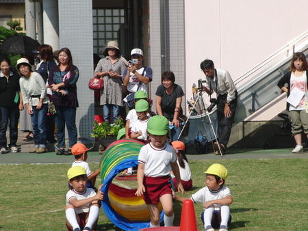 今日は孫の幼稚園の運動会です。バアバも玉入れに参加
