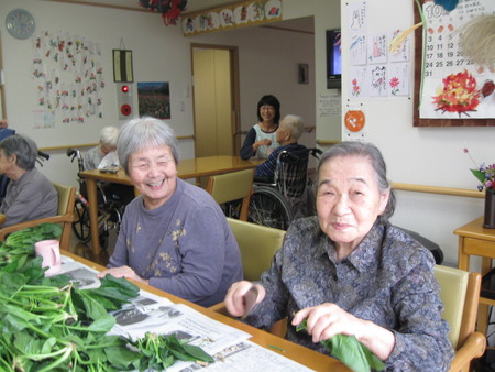 ほうれん草の頂き物をみんなできれいにしました。メニューに