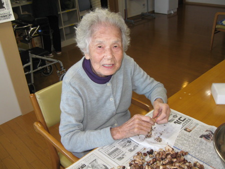 間引きした小粒の生しいたけをきれいにし乾燥・佃煮にします
