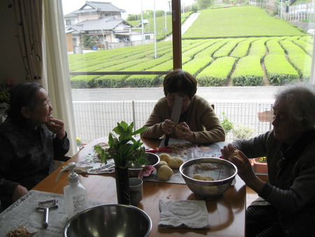 2人3脚からの茶畑の新芽が美しい・カレンダー作り
