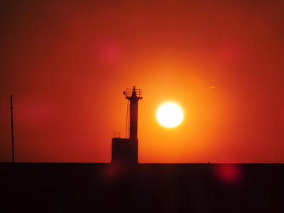船と夕陽！