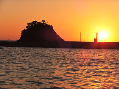 船と夕陽！