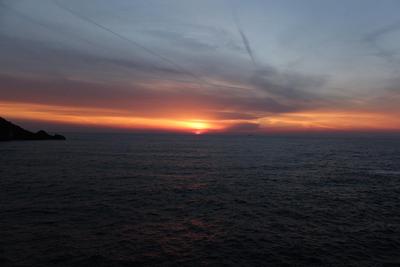 夕陽　沖で―霞んで―！