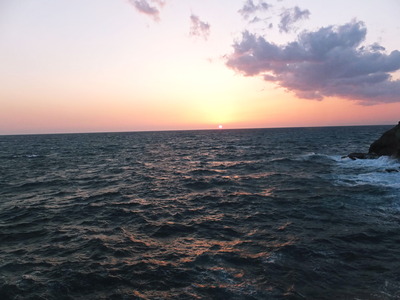 大荒れ　夕陽！