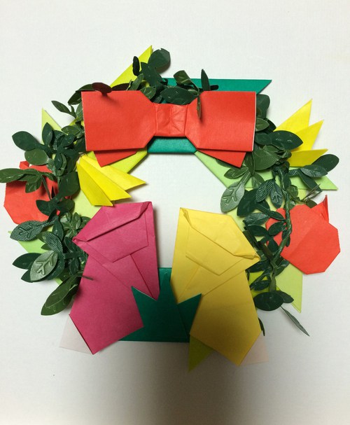 【origami・サルのリース】おりがみでサル・くだものリース