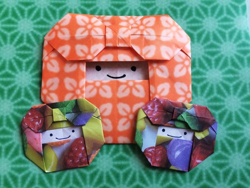 【origami・リボン】おりがみでりぼんのついたこけし