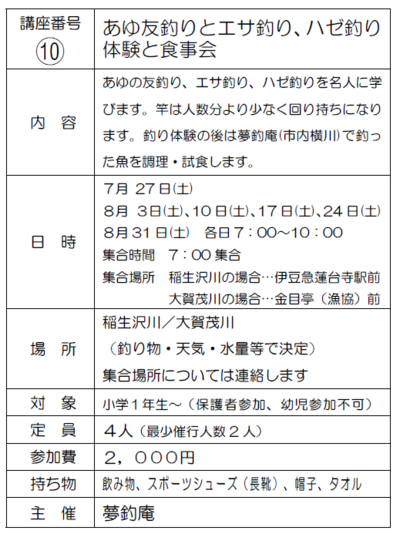 下田を遊ぶ・学ぶ 体験講座(7～9月) 受付中 ！