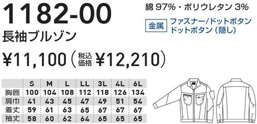 【作業服】桑和 1182-00 長袖ブルゾン ～火の粉が飛んでくる現場でもおススメ～富士市吉原ユニフォームツバメヤ03