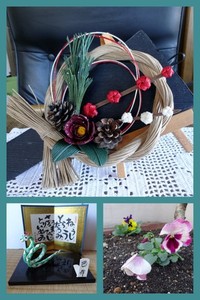 紙バンドと花